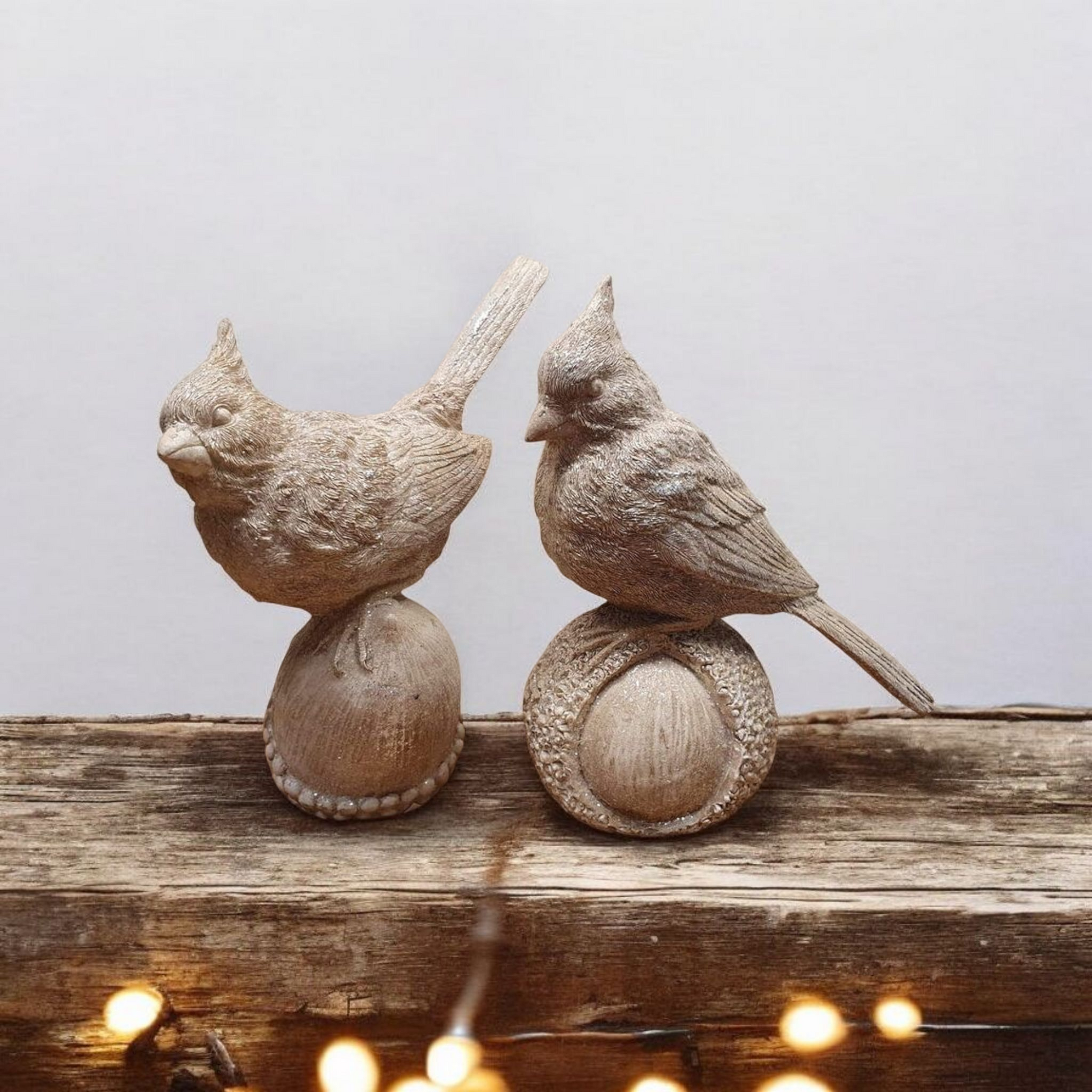 Shimmering Gold/Cream Birds - Pair