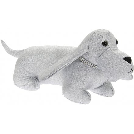 Sparkly Silver Diamante Collared Dachshund Doorstop