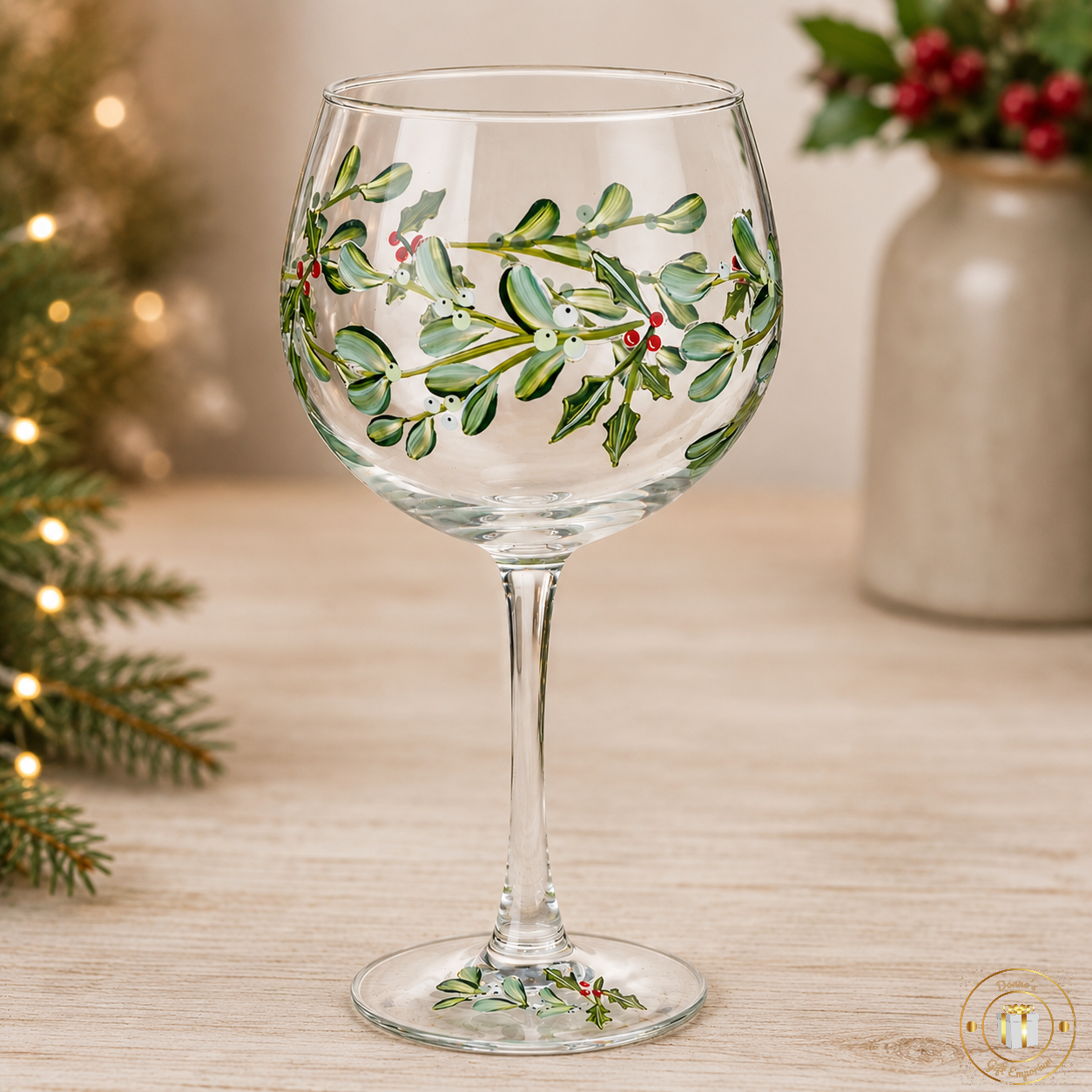 Festive Holly & Mistletoe Gin Glass