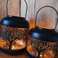 Tree of Life Black and Gold Metal Lantern