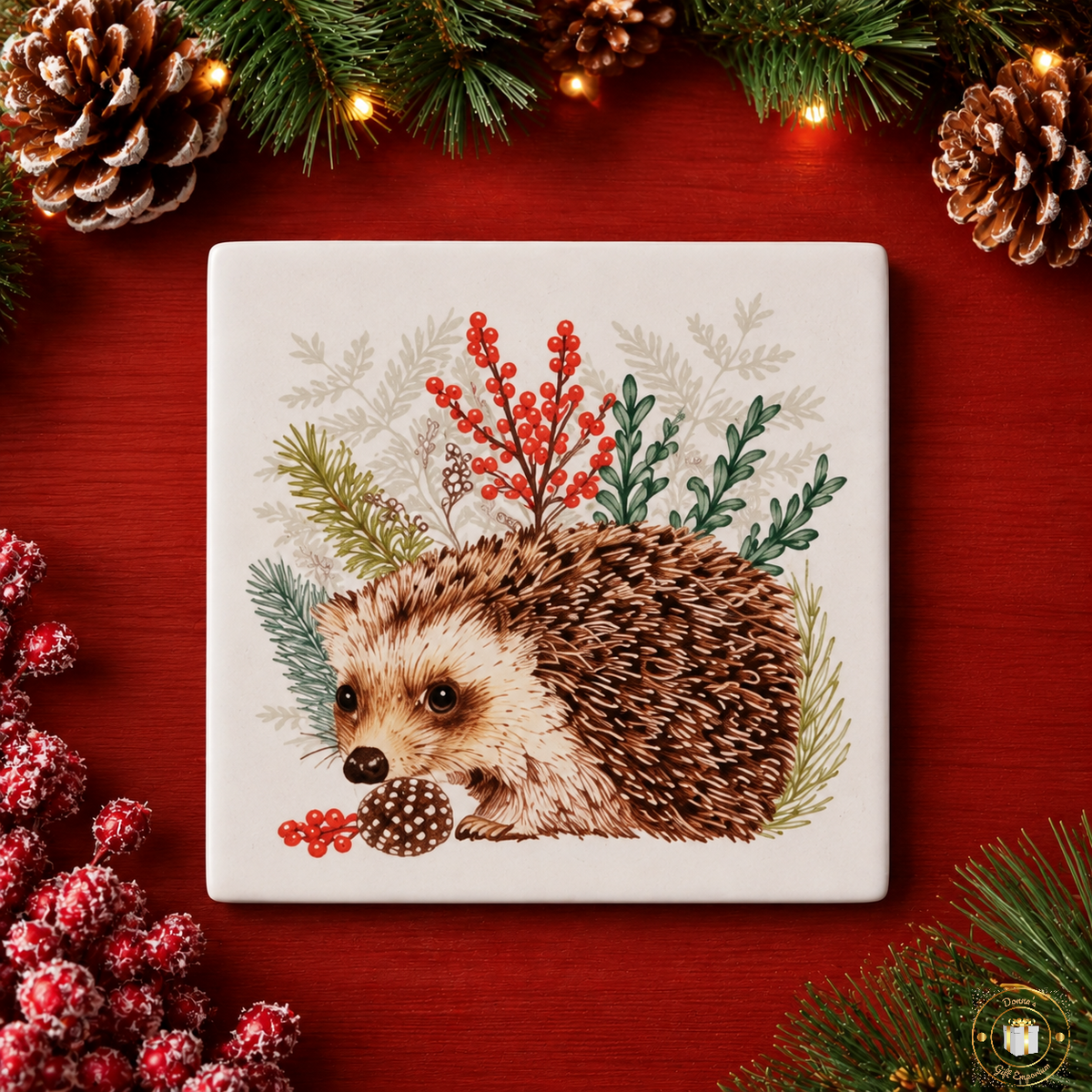 Woodland Hedgehog Coaster – Festive Ceramic Coaster