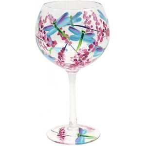 Hand Painted Blue Dragonfly Gin Glass