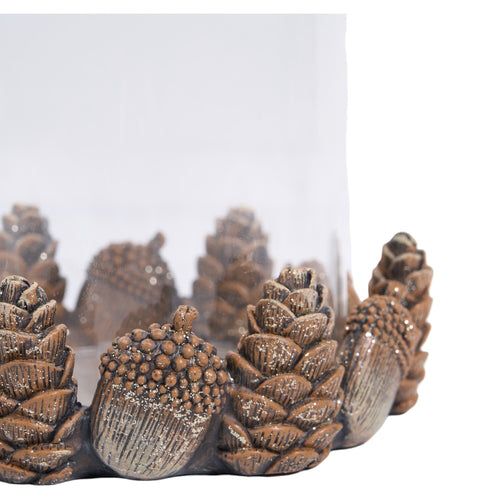 Acorn and Pinecone Hurricane Candle Holder- Brown