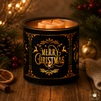 Tealight Wax Melter Burner and Candle Holder - Black & Gold Silhouette - Merry Christmas