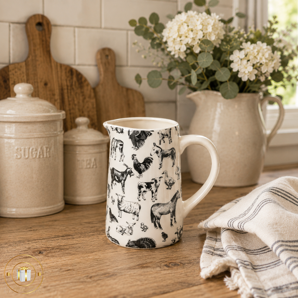 Farming Life Jug - Cow Horse Sheep Goat Cockeral Duck