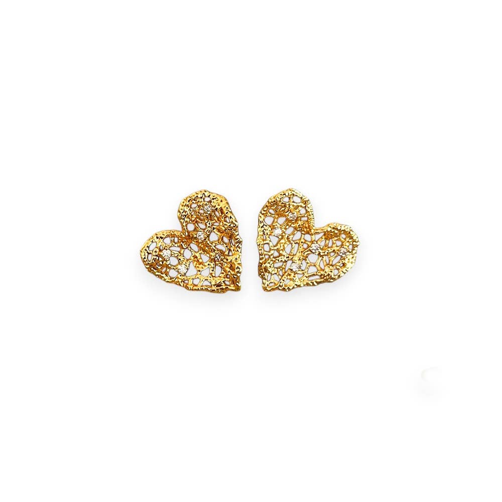 Filigree Gem Detail Heart Stud in Gold