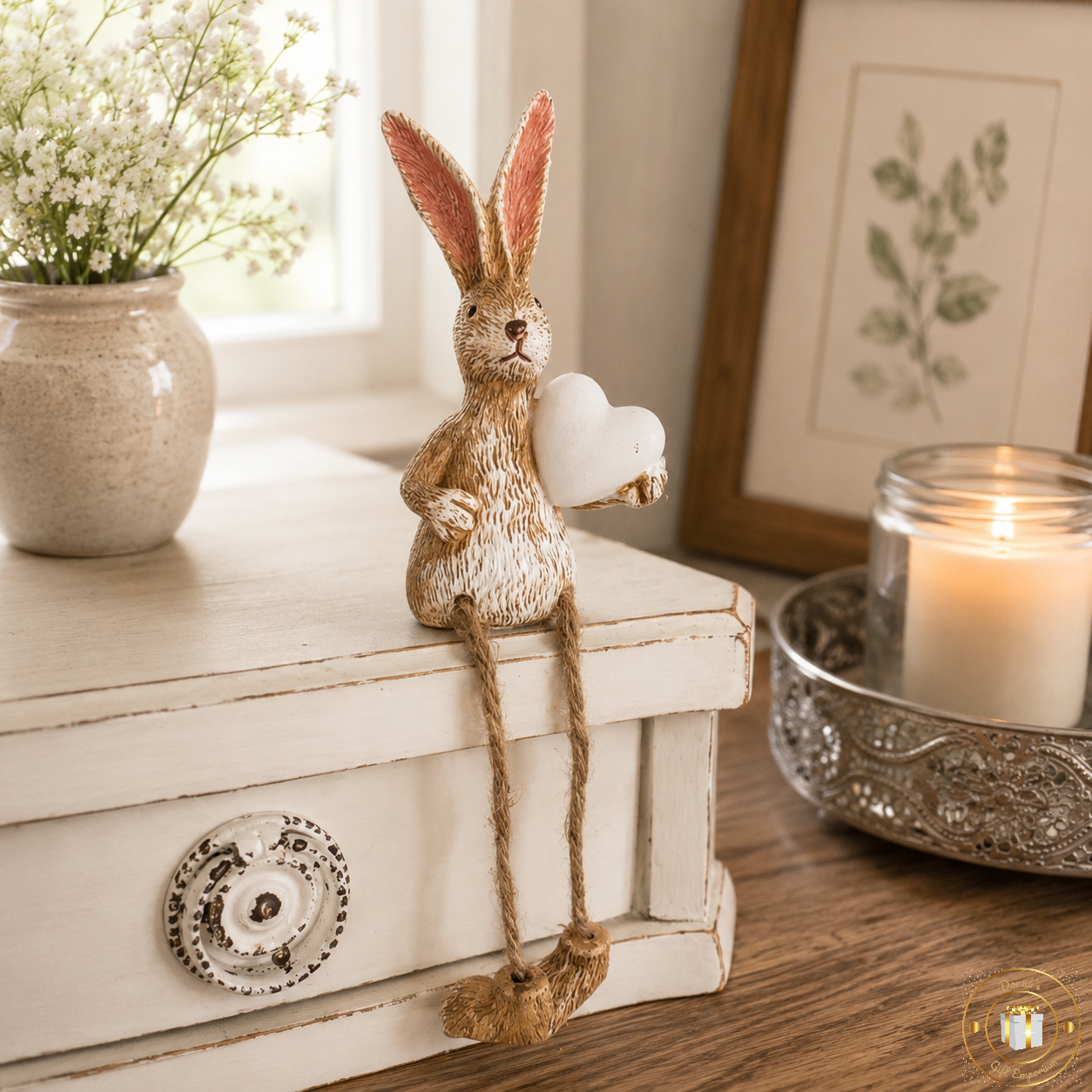 Suzie The Rabbit - Sitting with White Heart
