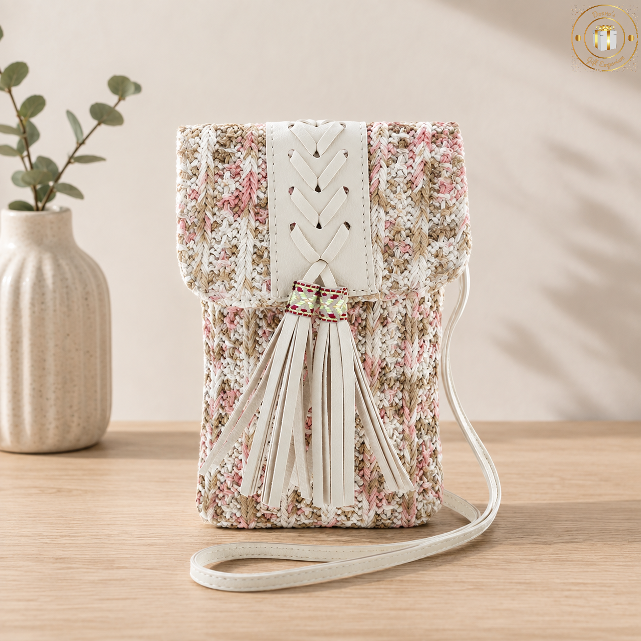 Woven Tassel Cross Body Bag - Natural