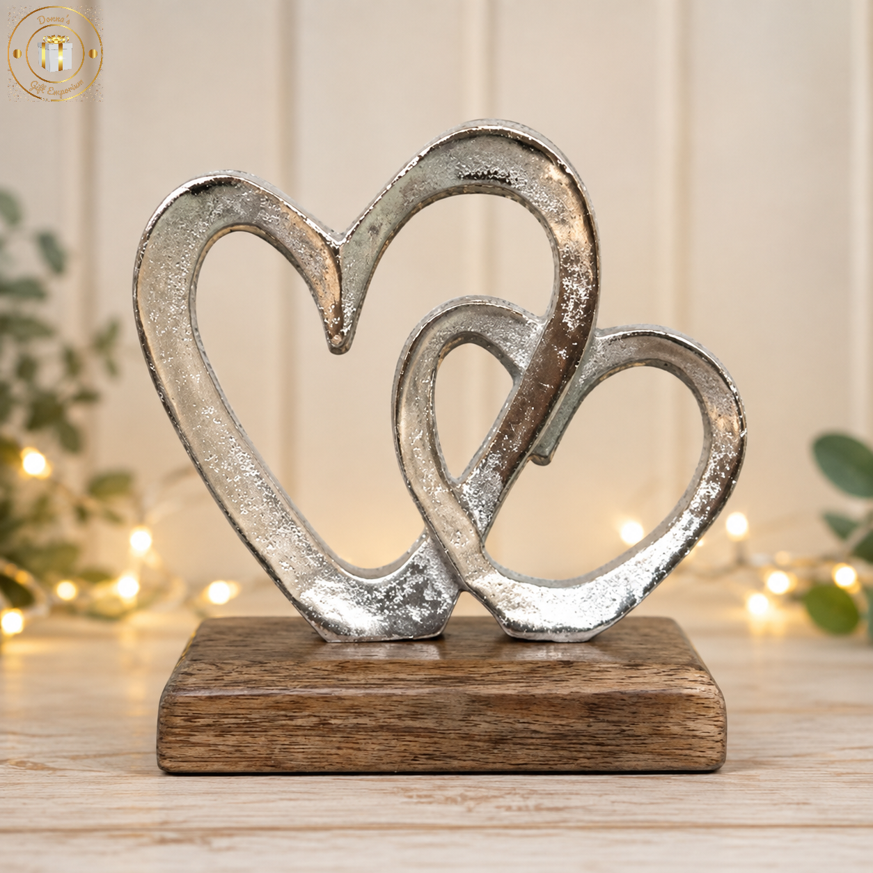 Silver Metal Entwined Hearts Ornament