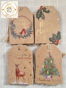 20 Kraft Gift Tags - Robin,  Stag, Holly & Merry Christmas Tree .