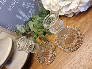 Clear Glass Dinner Candle Holders - Pair