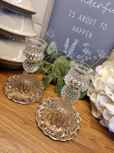 Load image into Gallery viewer, Clear Glass Dinner Candle Holders - Pair

