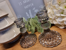 Load image into Gallery viewer, Grey Glass Dinner Candle Holders - Pair
