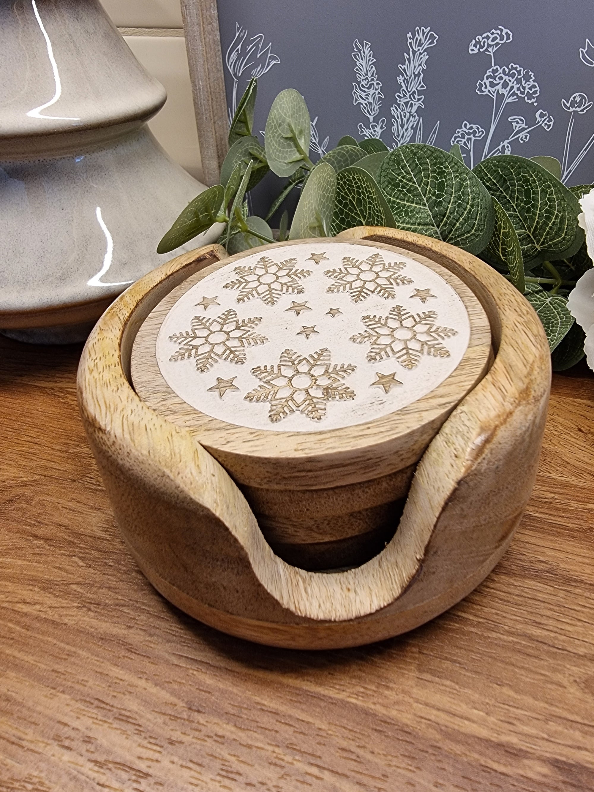 Christmas Snowflakes Wooden Coaster Set of 4