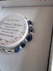 Gem Stone Textured Silver Bracelet - Lapis Lazuli