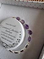 Gem Stone Textured Silver Plated Bracelet - Amethyst
