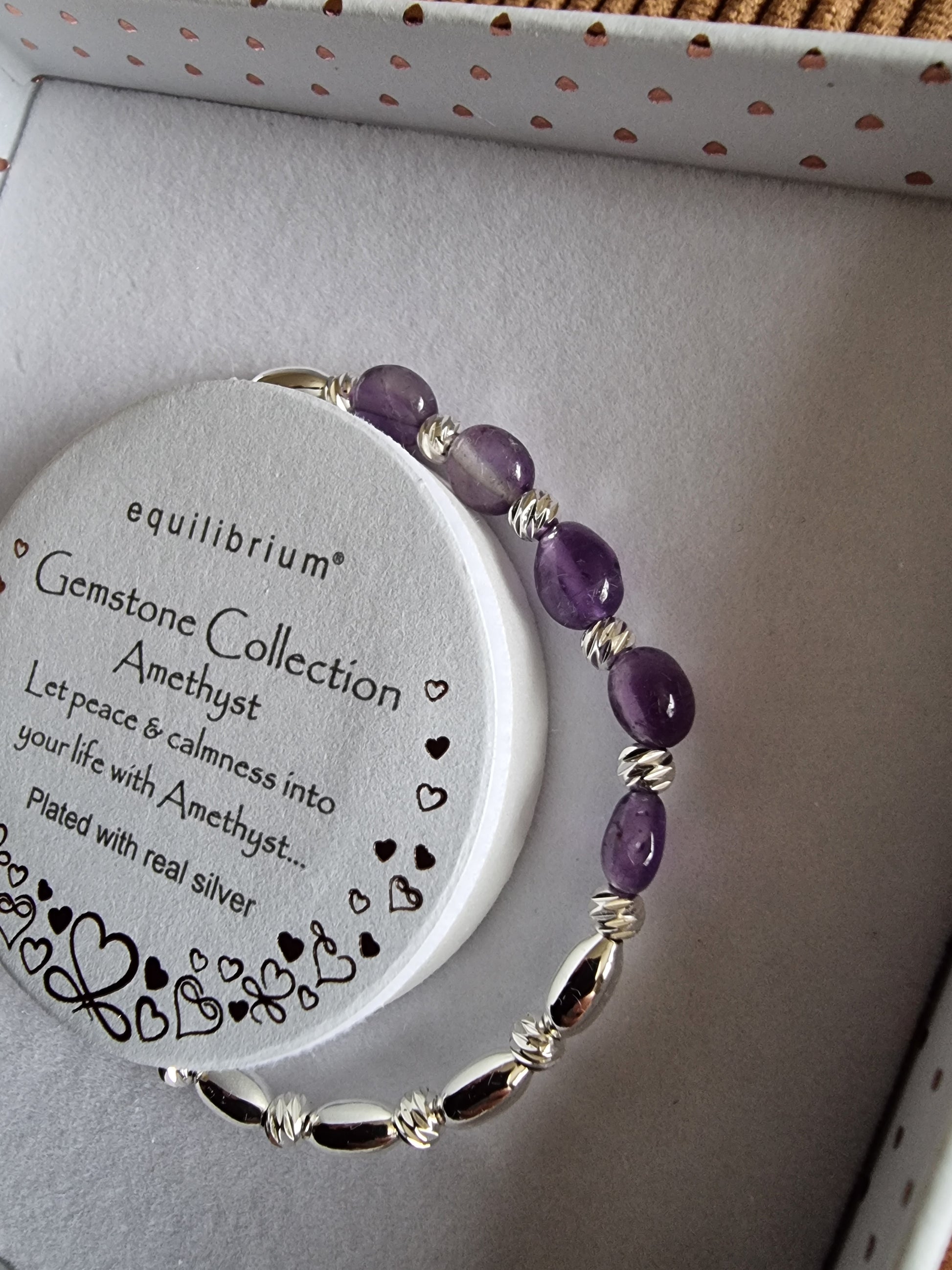 Gem Stone Textured Silver Plated Bracelet - Amethyst