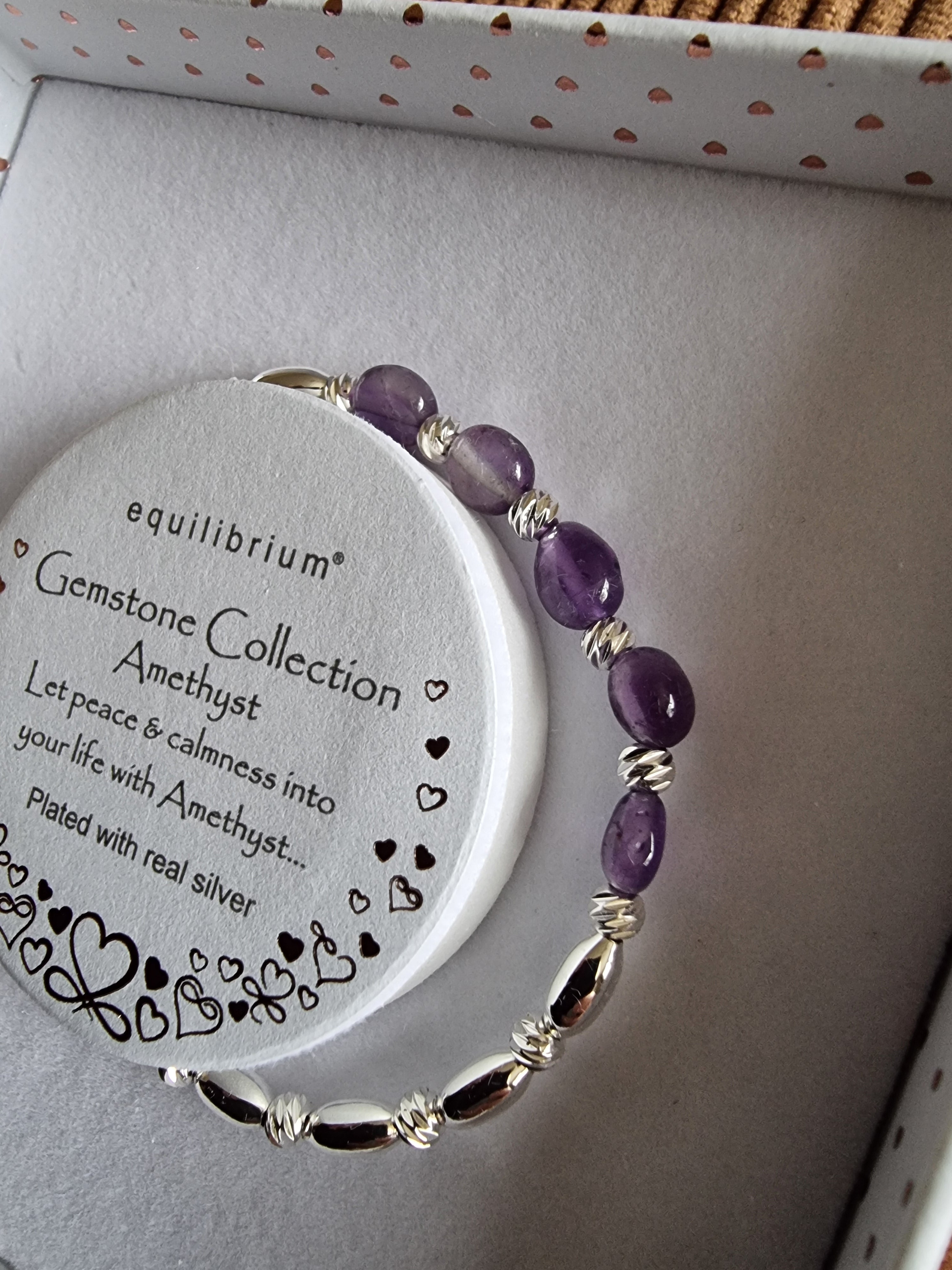 Gem Stone Textured Silver Plated Bracelet - Amethyst
