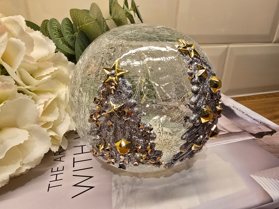 2nd LED Crackle Ball - White & Gold Trees