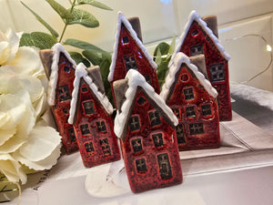 Winter Village -Red Ceramic Christmas Houses - Set of 6