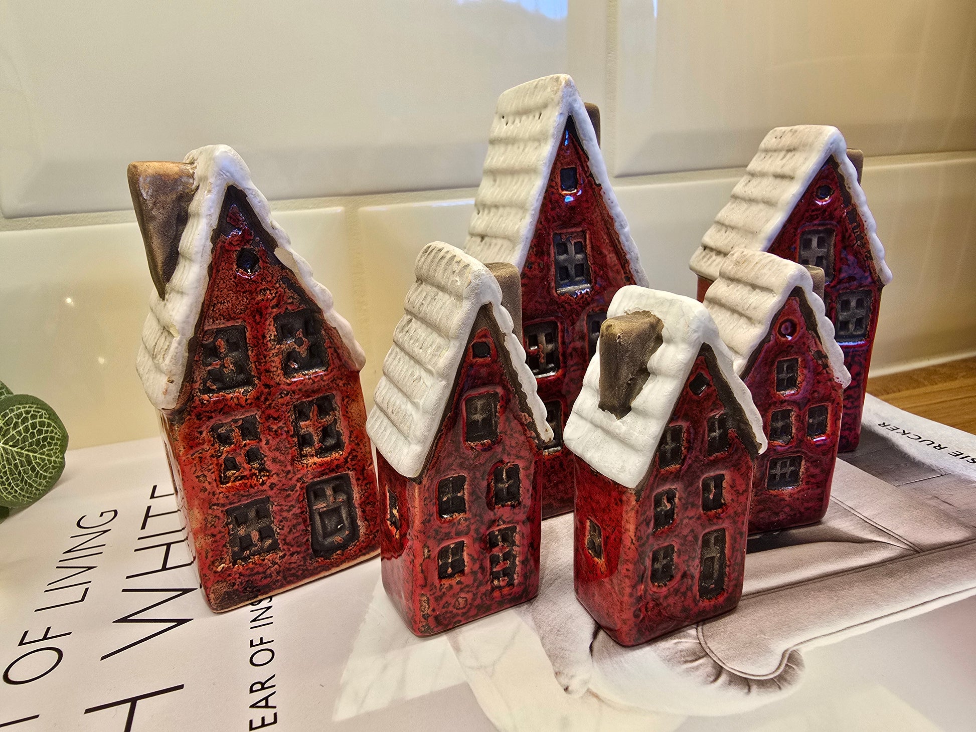 Winter Village -Red Ceramic Christmas Houses - Set of 6