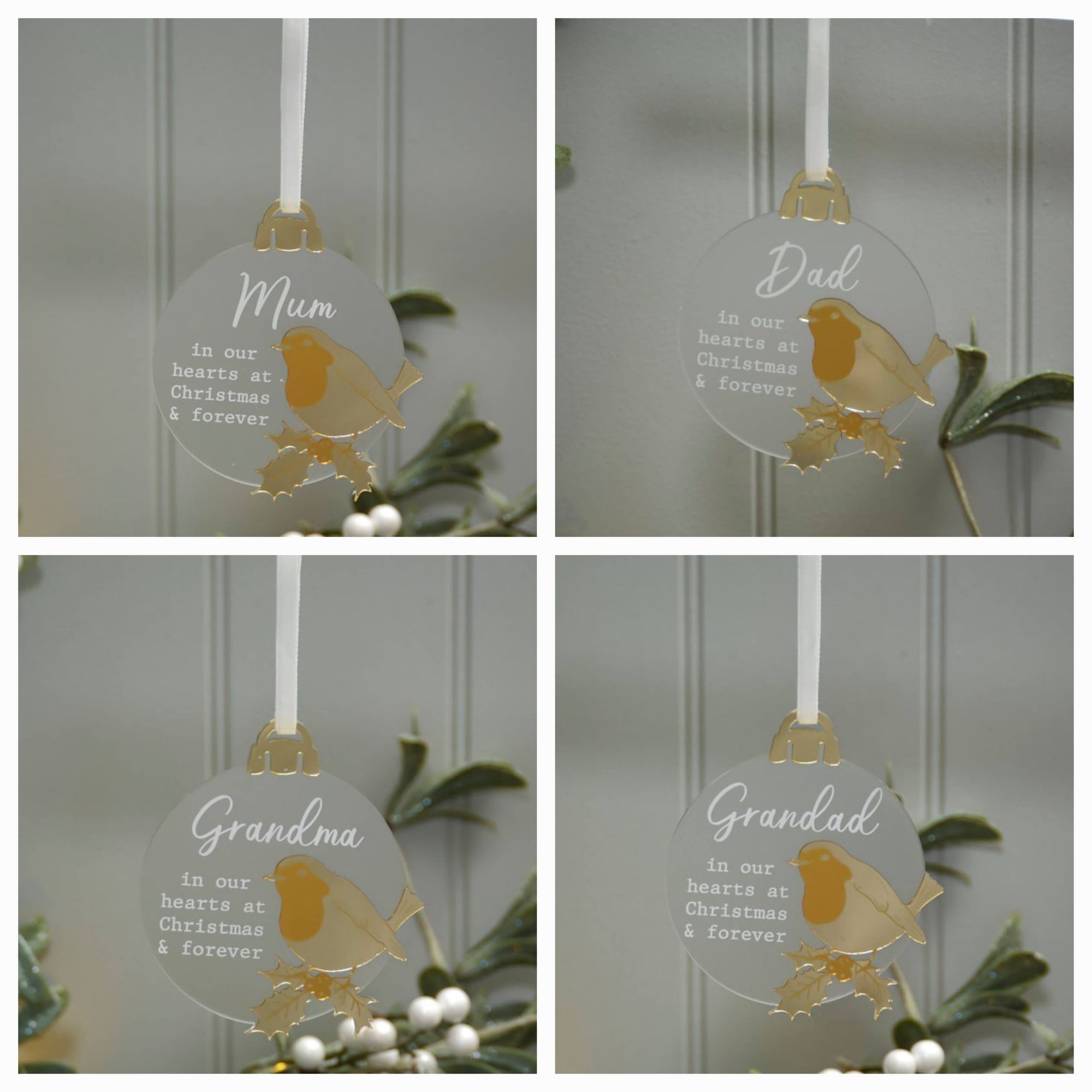 Christmas Angel Rememberance Robin Tree Decoration MUM DAD GRANDMA GRANDAD