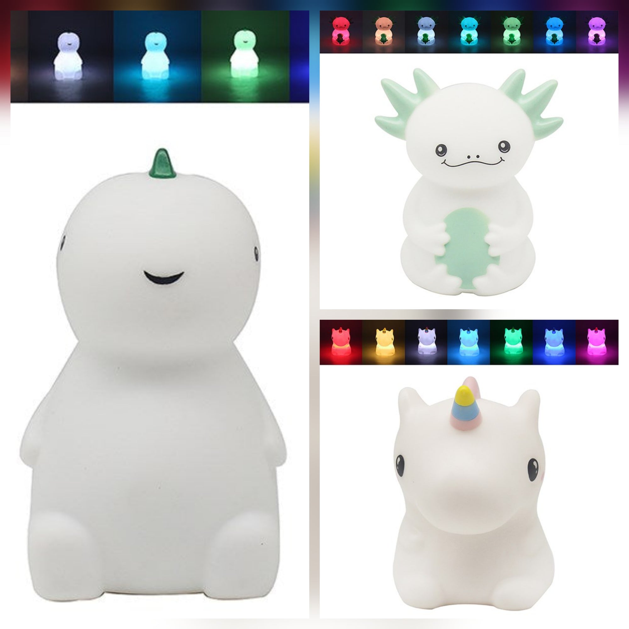 Squishy Touch Lamp Dinosaur Unicorn Axolotl Night Light Children Kids Colour Changing Lighting
