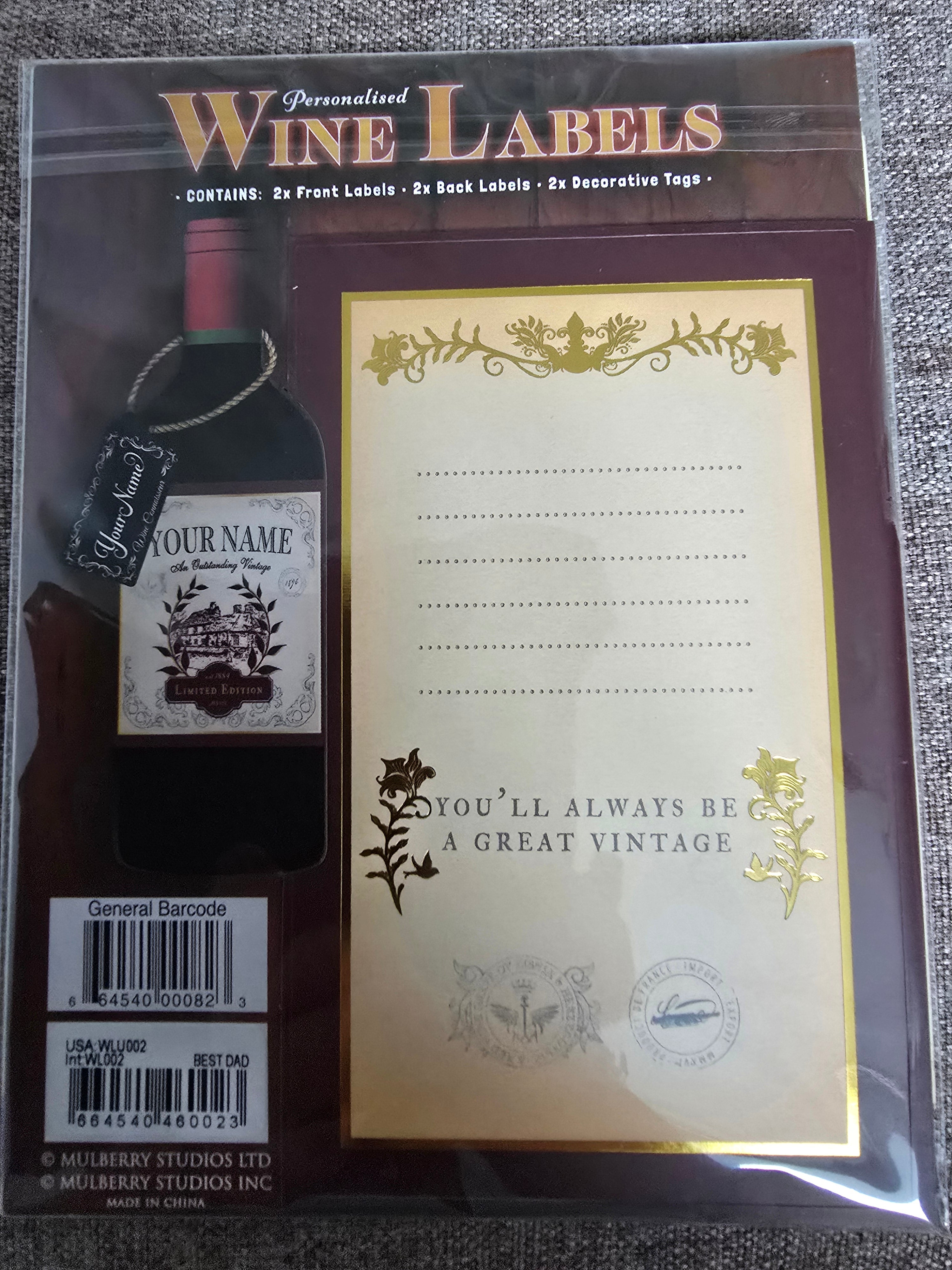 Best Dad Wine Label, 2 Front and Back Labels and 2 Tags