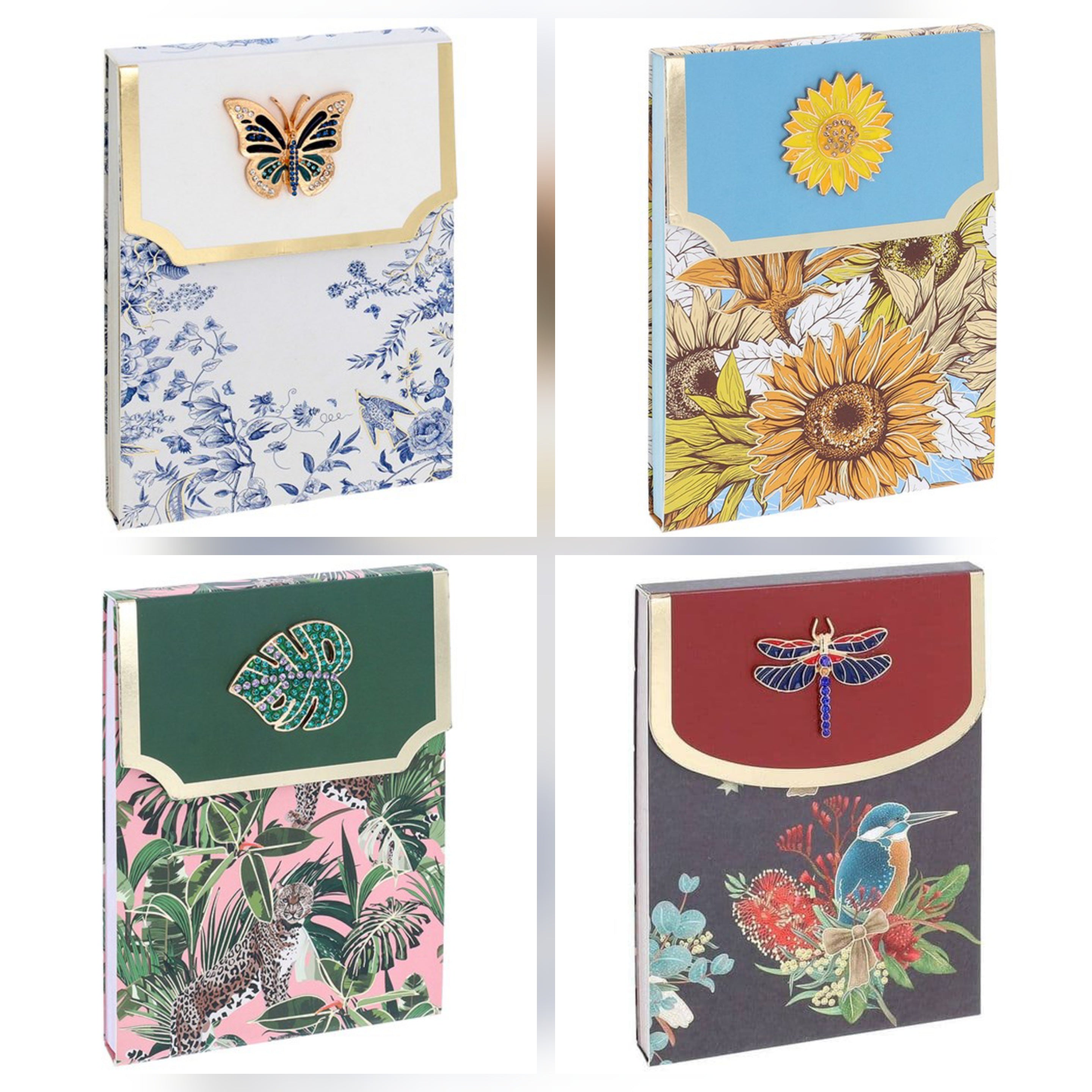 Charm Notebook - Butterfly Sunflower Leaf Dragonfly/Kingfisher