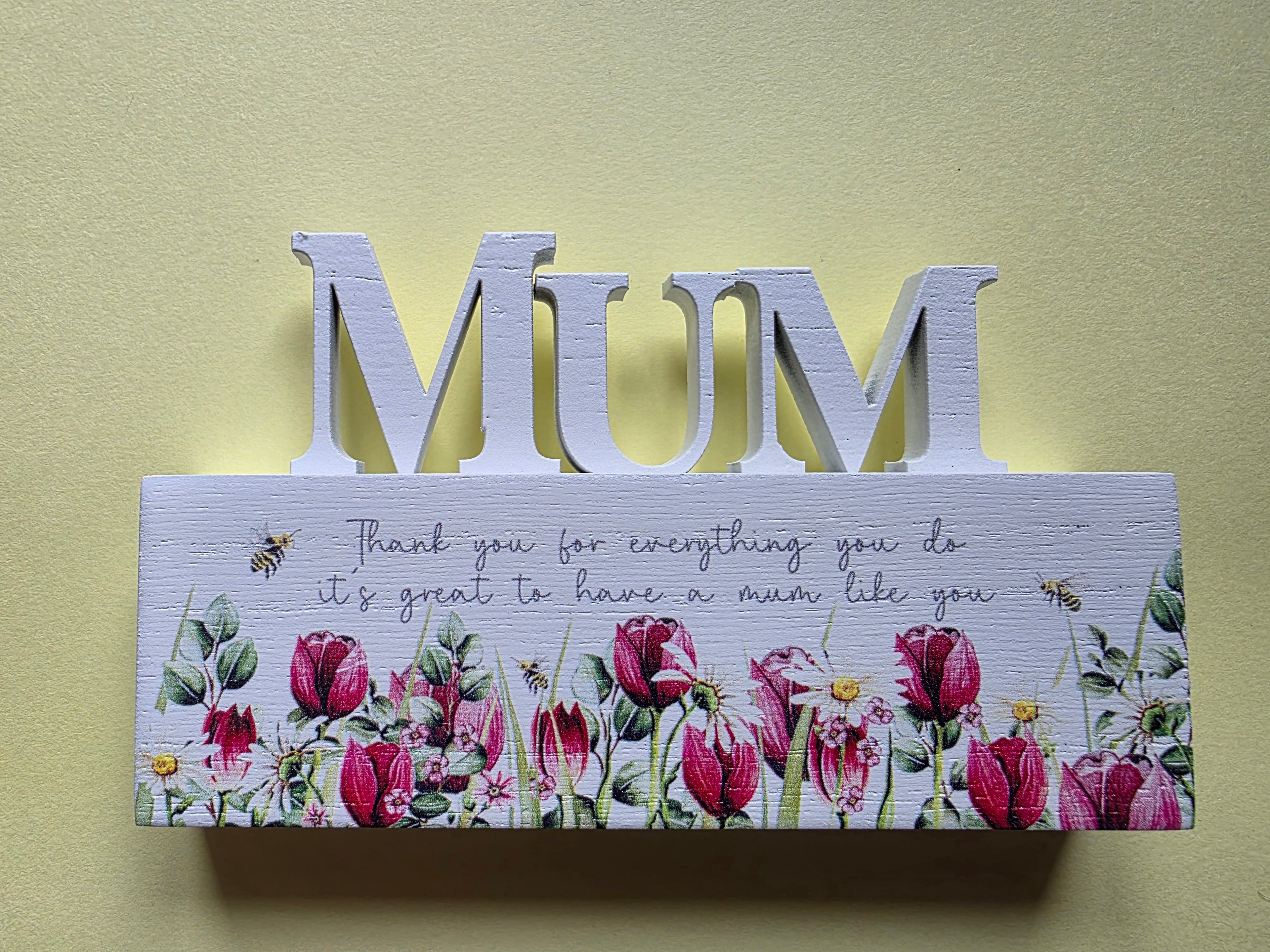 Floral Wooden Block With Verse - Mum Nan Sister Daughter Friend