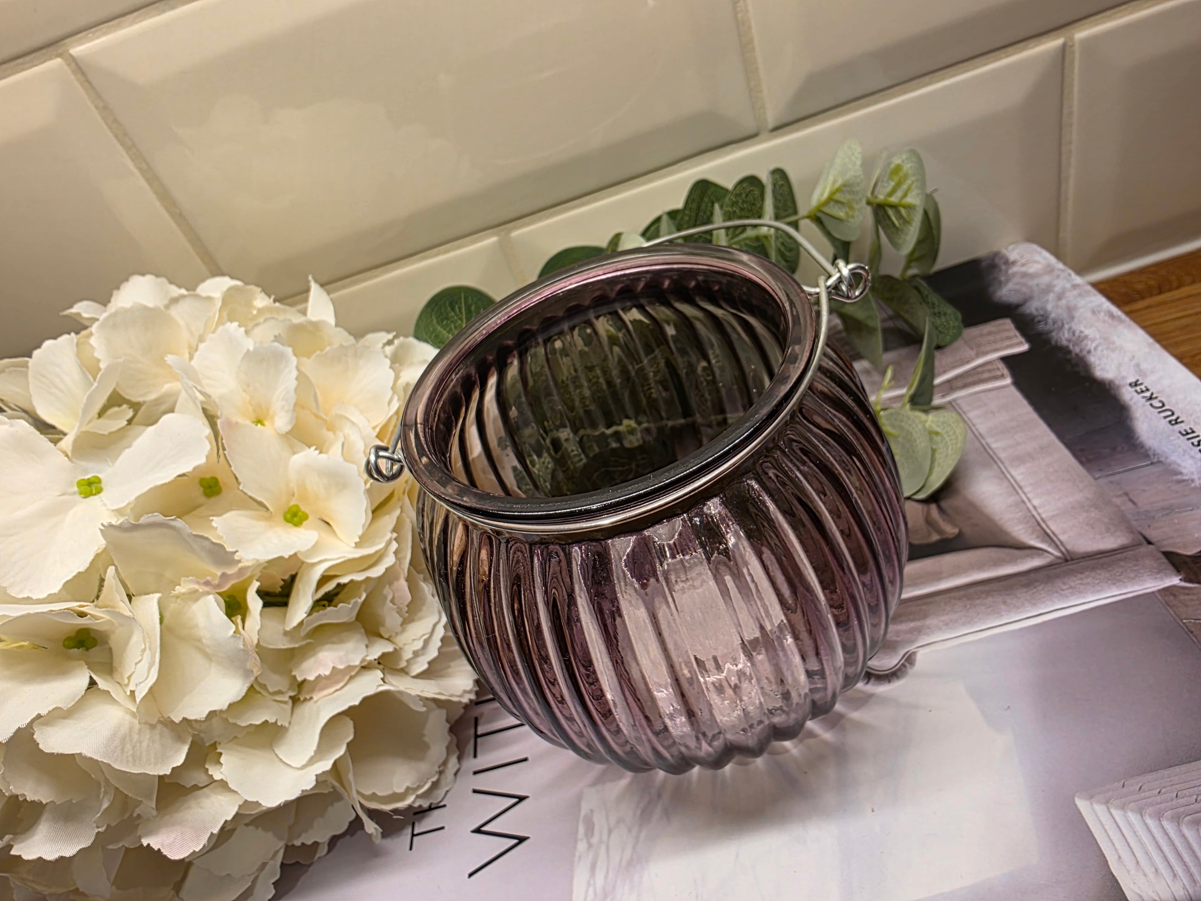 Purple Glass Tea Light Holder