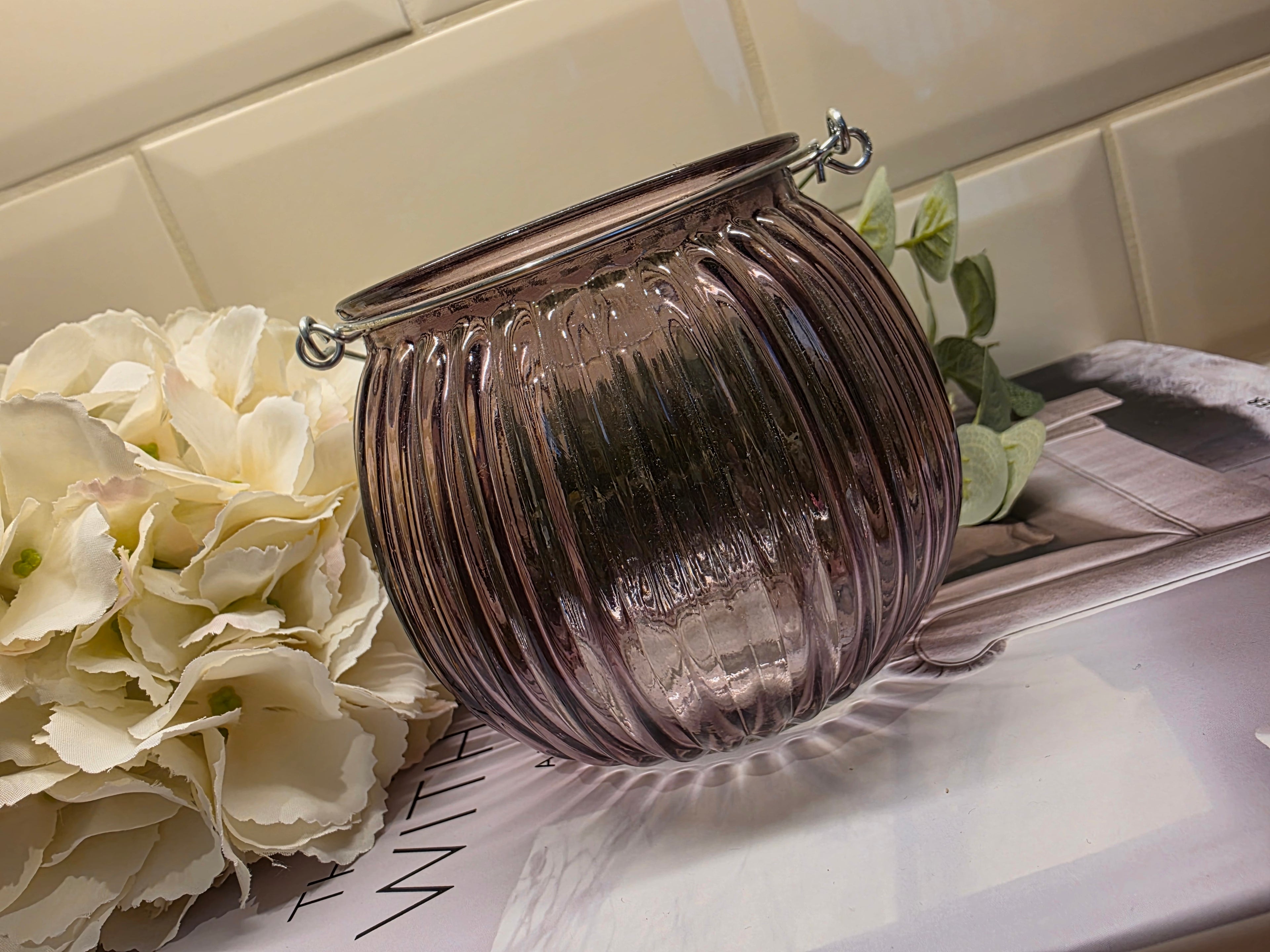 Purple Glass Tea Light Holder