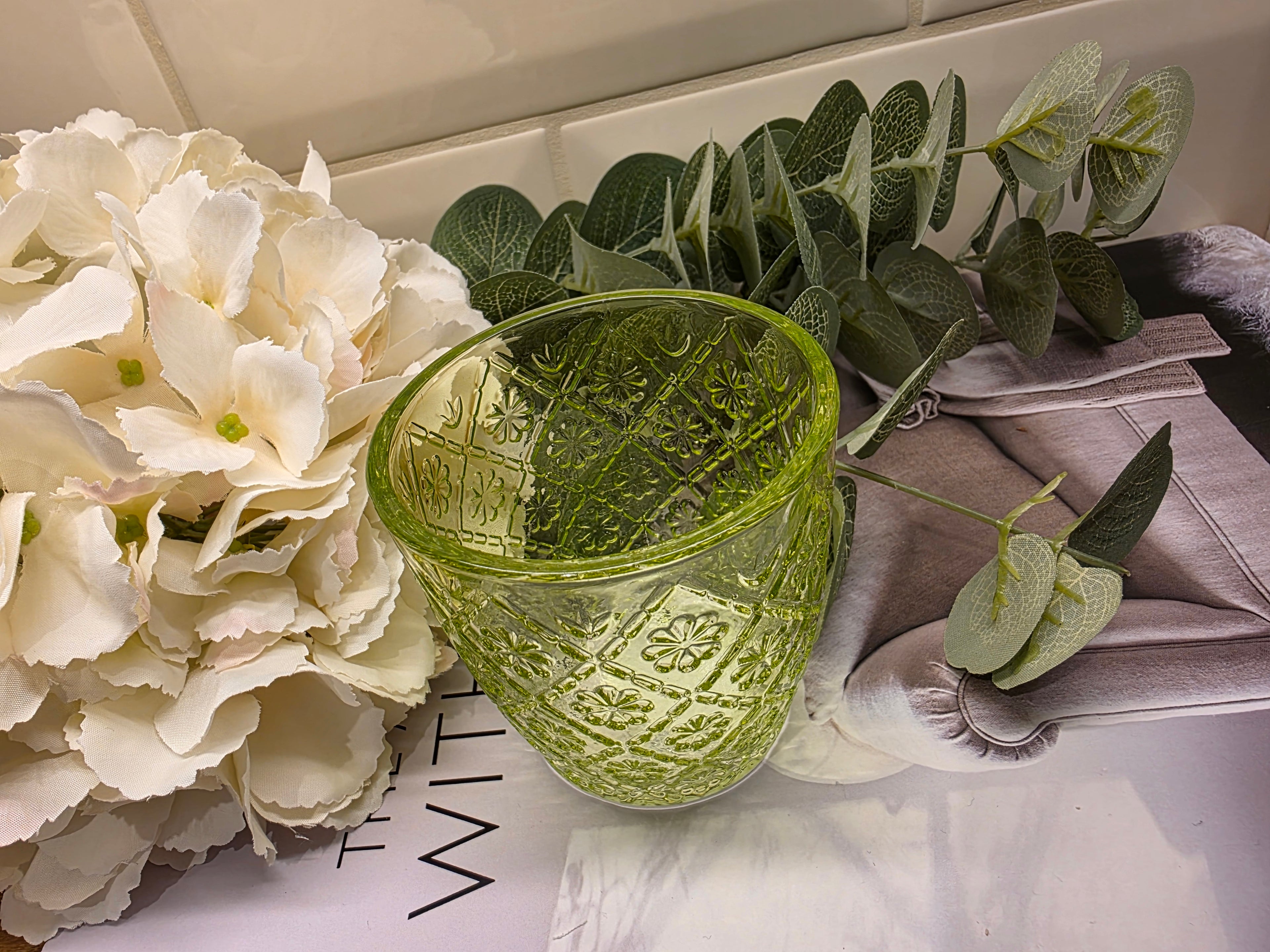 Green Glass Tea Light Holder