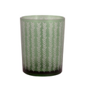 Gisela Graham Etched Chevron Glass Tea Lite Holder, Dark Green, Large