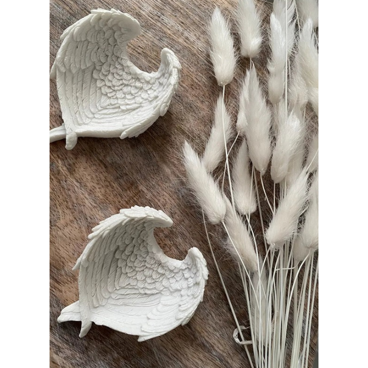 White Guardian Angel Wing Resin Jewellery Dish Small Trinket Ornament - Pair