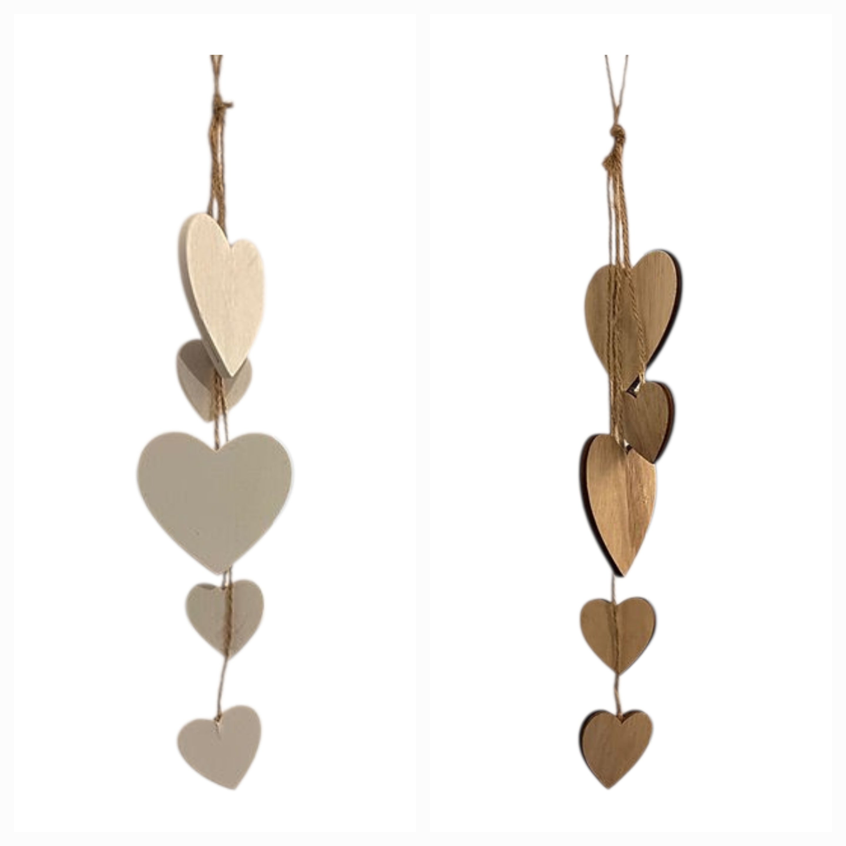 Wooden Cluster Heart Hangers White & Neutral