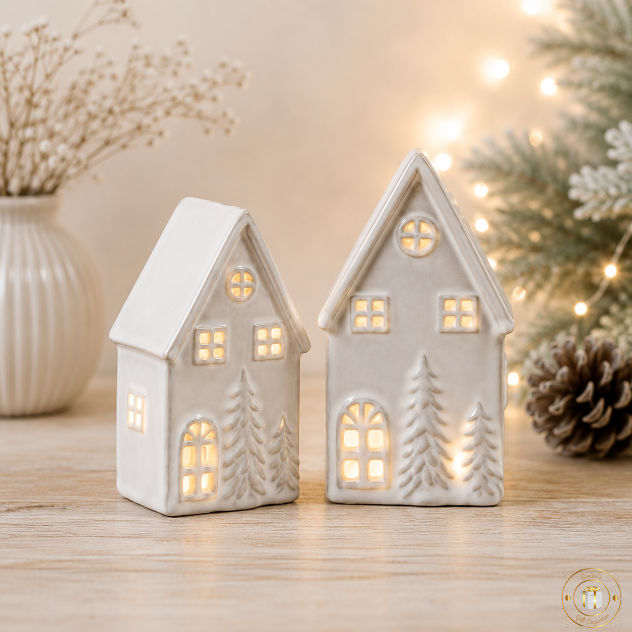 LED Ceramic Village Houses – Set of 2