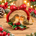 Christmas Robin Couple Wreath Hanging Decoration