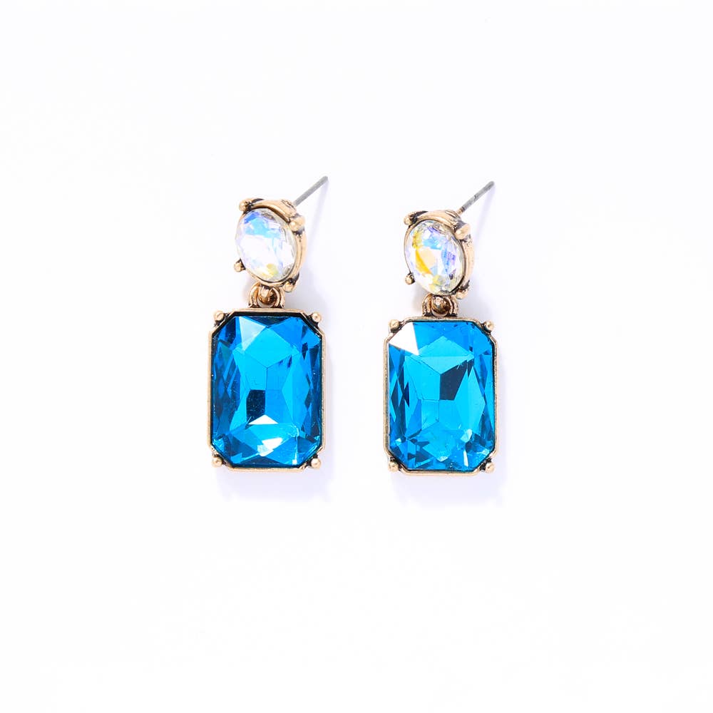 Oval Twin Gem Post Earring in Turquoise & Aurora Borealis