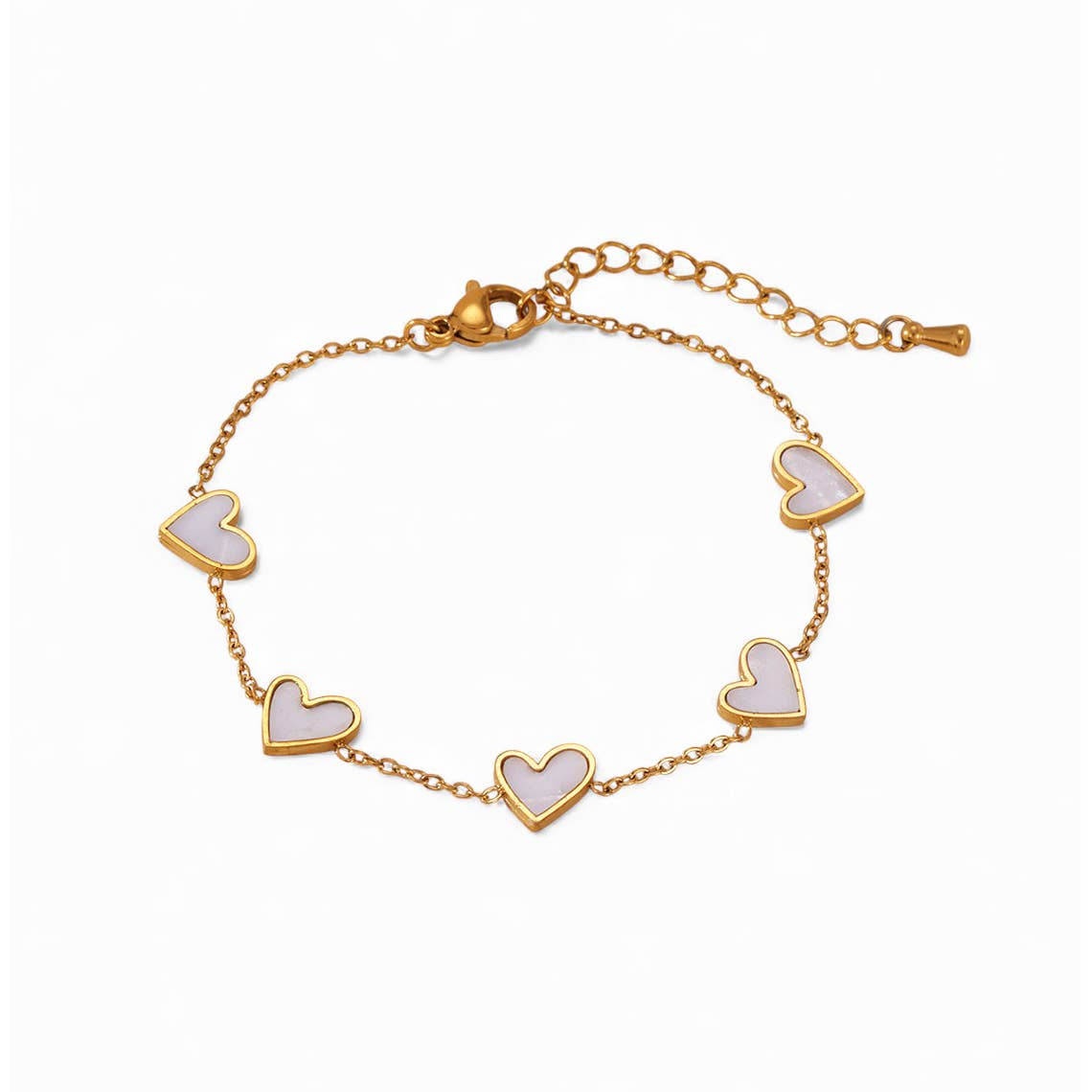 Pearlescent Multi Heart Bracelet in White & Gold