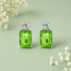 Mini Gem Earring in Silver with Lime & Clear