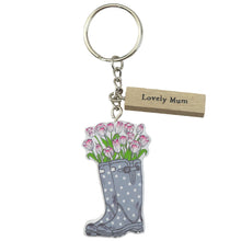 Load image into Gallery viewer, Welly &amp; Flowers Keyring - Mum, Nan, Grandma, Auntie, Sister, Friend
