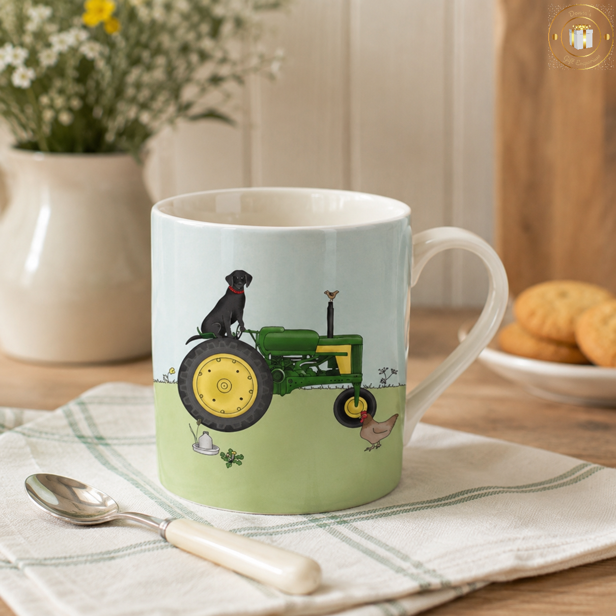 Green Tractor Black Lab Cockerell Farm Mug