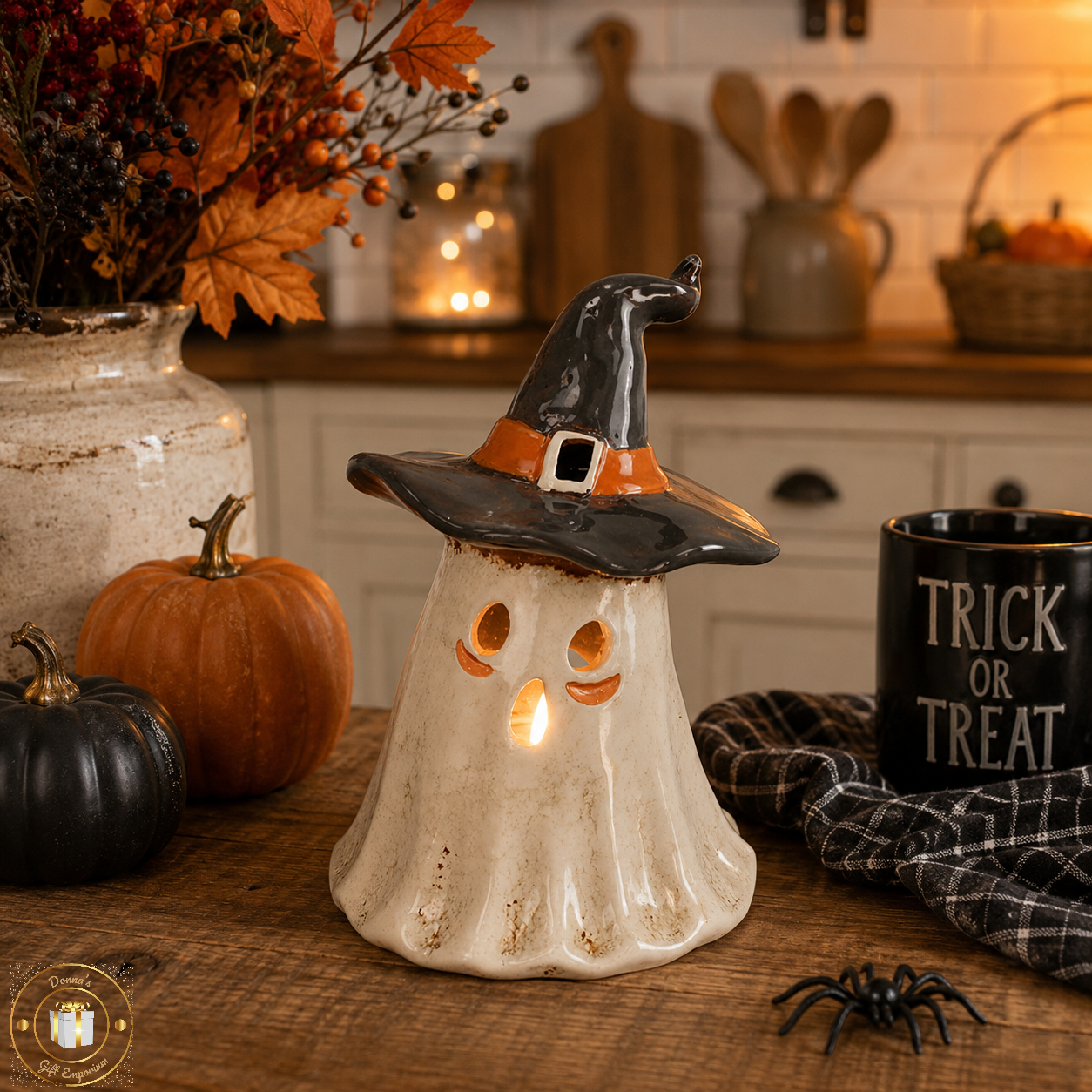 Village Pottery Ghost Tea Light Candle Holder