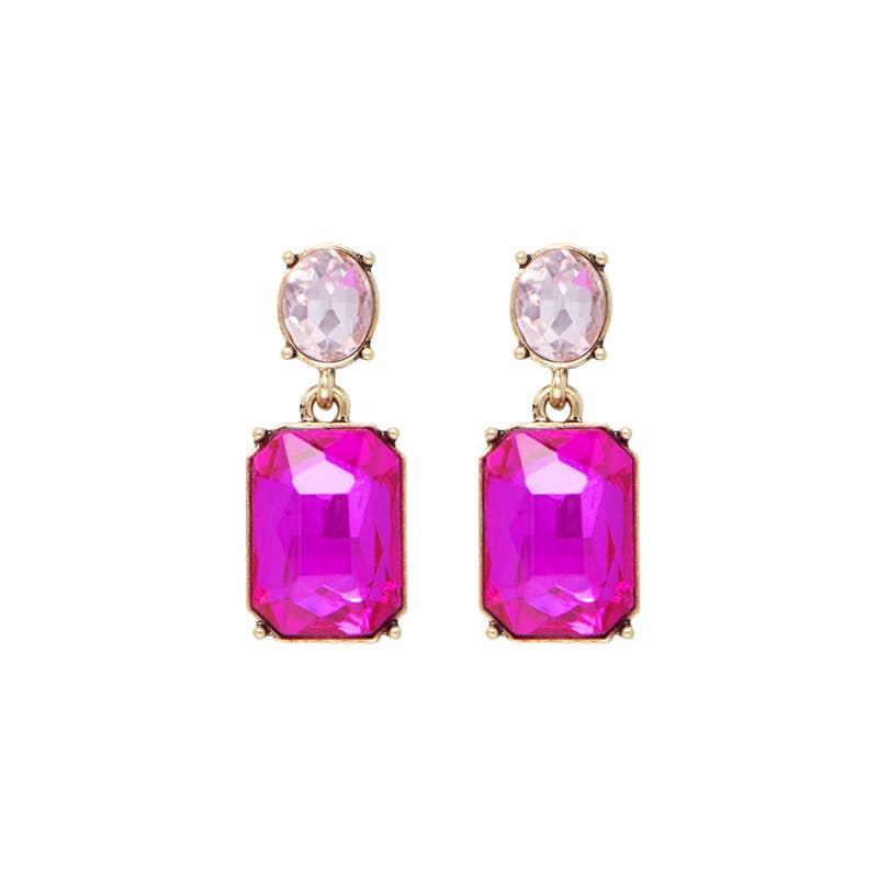 Oval Twin Gem Post Earring in Hot Pink & Light Pink