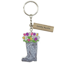 Load image into Gallery viewer, Welly &amp; Flowers Keyring - Mum, Nan, Grandma, Auntie, Sister, Friend
