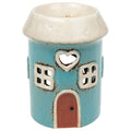 Village Pottery Wax Warmer Oil Burner Heart Teal Round