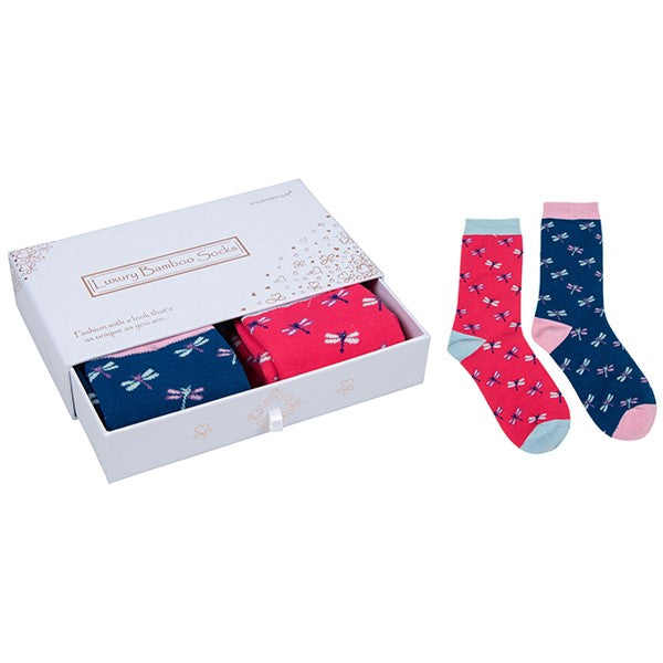 Bamboo Socks Gift Box - Ditsy Dragonfly - Ladies