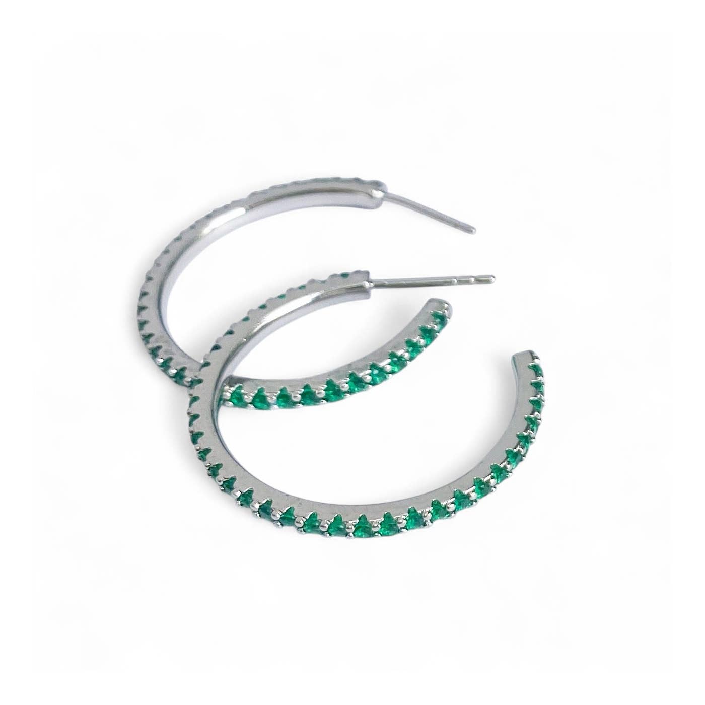 Cubic Zirconia Inset Hoop in Silver & Green