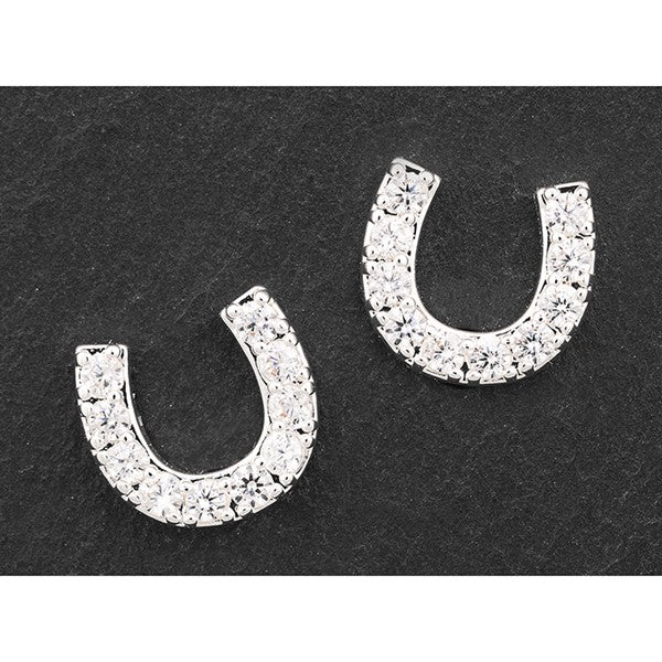 Equestrian Horse Shoe Silver Plated Glitzy Horseshoe Earrings